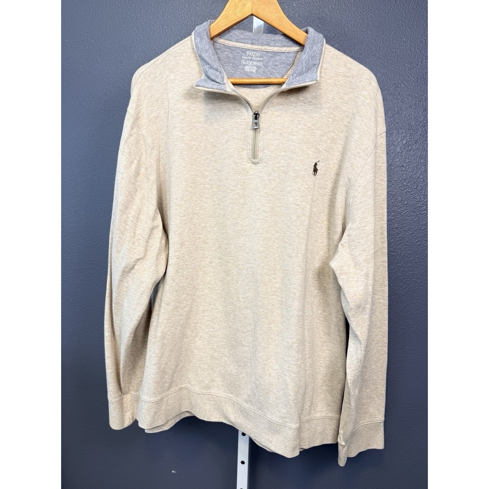 Polo Ralph Lauren Quarter Zip Pullover Men XL Beige Heather Pony Logo Sweatshirt